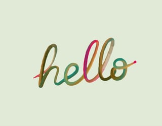 Mot "hello" écrit en lettres cursives multicolores sur un fond beige clair.